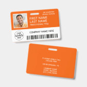 Firmenlogo-Foto-ID-Barcode Orange Name Ausweis (Vorder- & Rückseite)