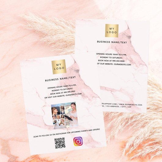 Firmenlogo Foto, QR-Code-Instragram, rosa Marmor Flyer
