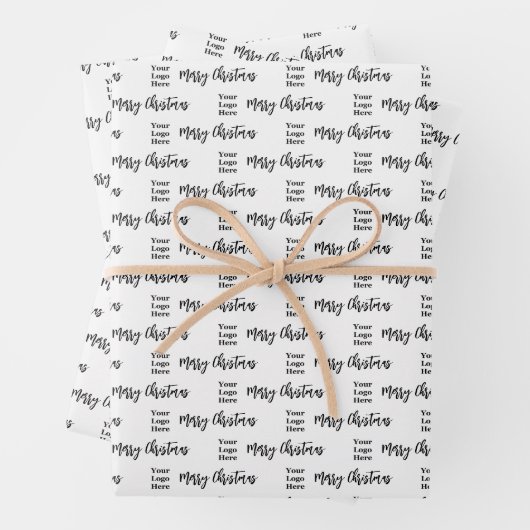 Firmenlogo Frohe Weihnachtsschrift Schwarz & Weiß Geschenkpapier Set (Beispiel)