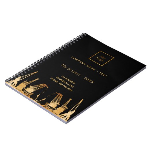 Firmenlogo für Krane aus schwarzem Gold Notizblock (Linke Seite)