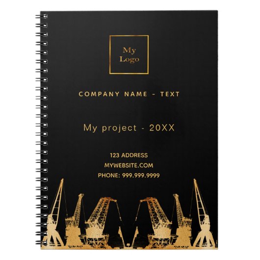 Firmenlogo für Krane aus schwarzem Gold Notizblock (Vorderseite)