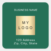 Firmenlogo, grüne weiße Namensadresse Quadratischer Aufkleber (Vorderseite)