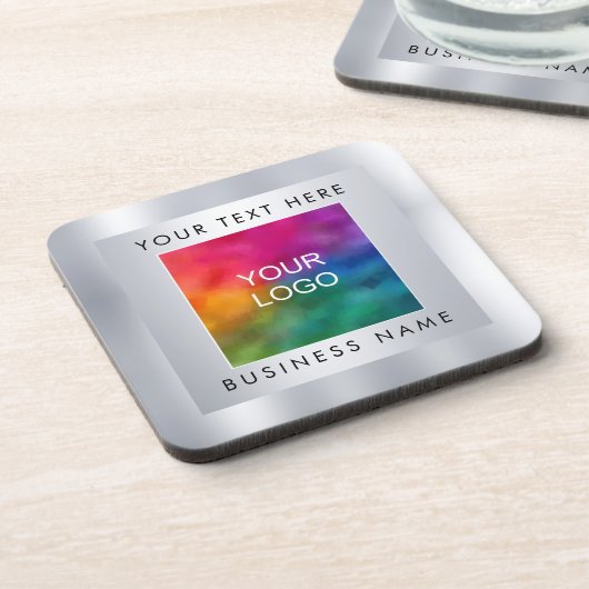 Firmenlogo hier Silver Look Template anpassen Getränkeuntersetzer (Linke Seite)