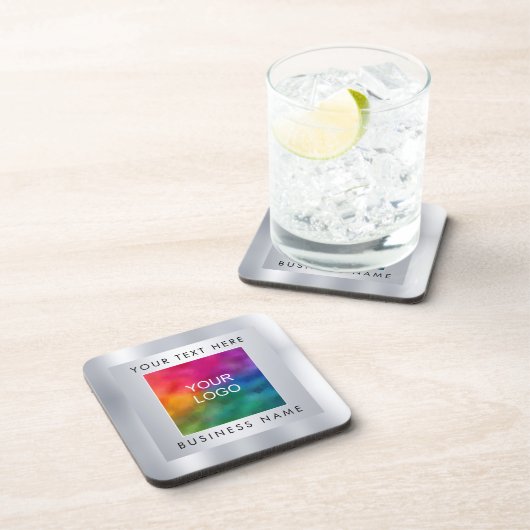 Firmenlogo hier Silver Look Template anpassen Getränkeuntersetzer (Rechte Seite)