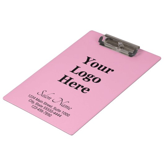 Firmenlogo Light Pink Black Salon Name Address Klemmbrett (Schrägansicht)