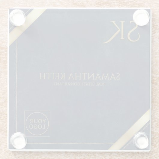 Firmenlogo Luxury Navy Leather 2025 Custom Glasuntersetzer (Rückseite)