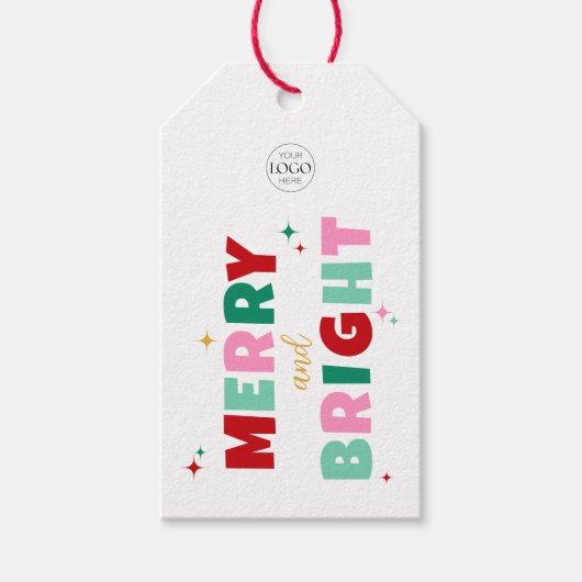 Firmenlogo Merry & Bright Farbige Typografie Geschenkanhänger (Vorderseite)
