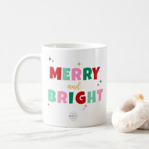 Firmenlogo Merry & Bright Farbige Typografie Kaffeetasse