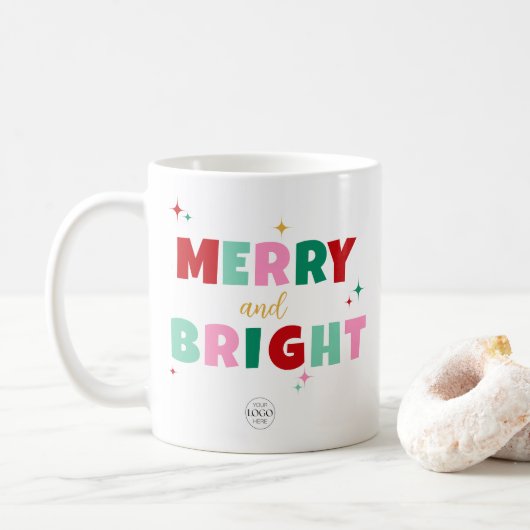 Firmenlogo Merry & Bright Farbige Typografie Kaffeetasse (Mit Donut)
