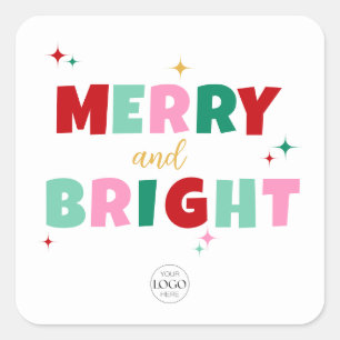 Firmenlogo Merry & Bright Farbige Typografie Quadratischer Aufkleber