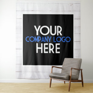 Firmenlogo Messebanner Holz Hintergrund Wandteppich