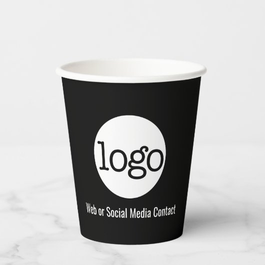 Firmenlogo mit Kontaktinfos - minimale Schwarz Pappbecher (Vorderseite)