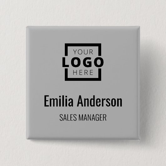 Firmenlogo Mitarbeiter Name Abzeichen grau Button (Vorderseite)