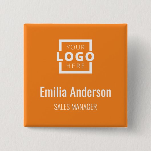 Firmenlogo Mitarbeiter Name Abzeichen Orange Button (Vorderseite)