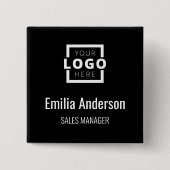 Firmenlogo Mitarbeiter Name Abzeichen Schwarz Button (Vorderseite)