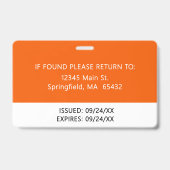 Firmenlogo Mitarbeiterfoto Orange ID Ausweis (Rückseite)
