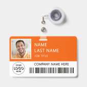 Firmenlogo Mitarbeiterfoto Orange ID  Ausweis (Vorderseite mit Ausziehbar)
