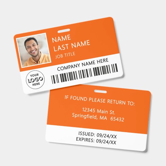 Firmenlogo Mitarbeiterfoto Orange ID  Ausweis (Vorder- & Rückseite)