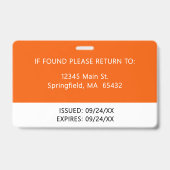 Firmenlogo Mitarbeiterfoto Orange ID  Ausweis (Rückseite)