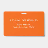 Firmenlogo Mitarbeiterfoto Orange ID Ausweis (Rückseite)