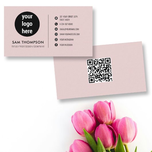 Firmenlogo Modern Minimalistischer QR-Code Rosa Visitenkarte