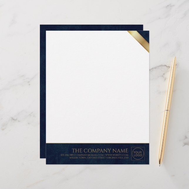 Firmenlogo Modern Navy Leder Letterhead Briefbogen (Vorderseite/Rückseite Beispiel)