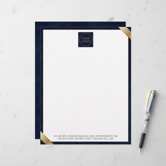 Firmenlogo Modern Navy Leder Letterhead Briefbogen (Vorderseite/Rückseite Beispiel)
