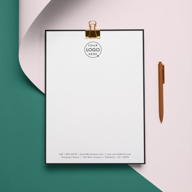 Firmenlogo | Moderne Minimalistische Schwarzgrenze Briefbogen (Modern stylish black border business letterhead by Guava - clean, sleek, and professional.)
