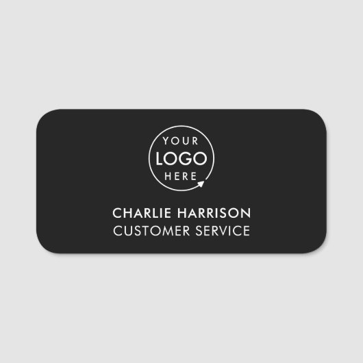 Firmenlogo | Modernes schwarzes Mitarbeiterteam Namensschild (Vorderseite)