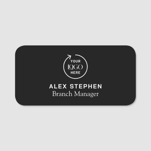 Firmenlogo | Modernes schwarzes Mitarbeiterteam Namensschild (Vorderseite)