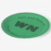 Firmenlogo-Monogramm, hellgrünes Papier Pappteller (Schrägansicht)