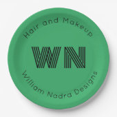 Firmenlogo-Monogramm, hellgrünes Papier Pappteller (Vorderseite)