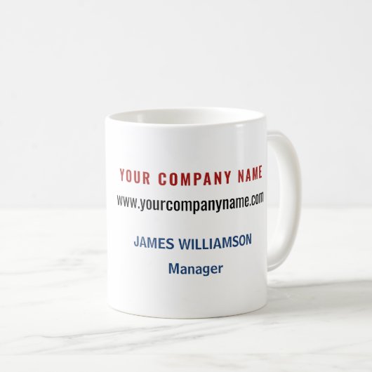 Firmenlogo Name Website Mitarbeiter Werbeartikel Kaffeetasse (VorderseiteRechts)