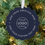Firmenlogo | Navy Blue Corporate Christmas Ornament Karte<br><div class="desc">Einfaches,  stilvolles,  marineblaues Firmenlogo rund um Weihnachtsschmuck in modernem minimalistischem Stil. Sie können ganz einfach Ihr Firmenlogo und Ihren individuellen Text (z.B. Feiertage oder fröhliche Weihnachten) für den perfekten Urlaubserlebnis mit einem beruflichen Ambiente hinzufügen. #logo #business #christmas #ornament</div>