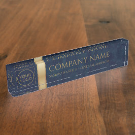 Firmenlogo Navy Leather und Golden Custom Namensplakette