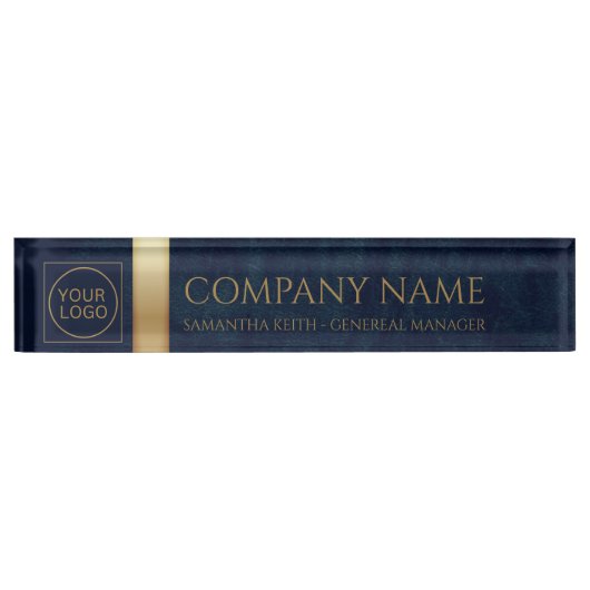Firmenlogo Navy Leather und Golden Custom Namensplakette (Vorderseite)