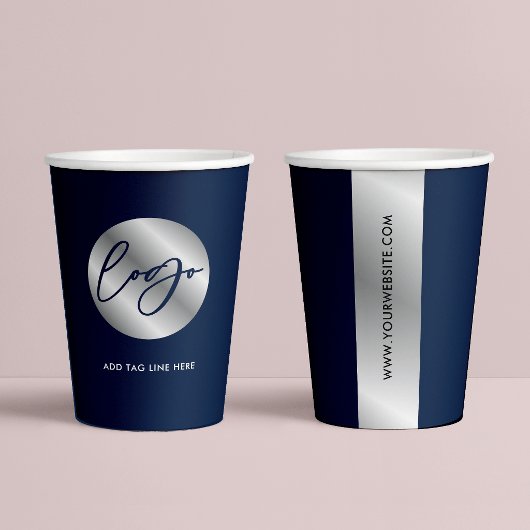 Firmenlogo Navy & Silber Geschäft gekennzeichnet Pappbecher