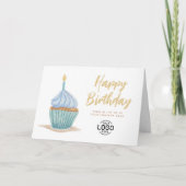 Firmenlogo Niedlich Soft Blue Cupcake Geburtstag Karte (Vorderseite)