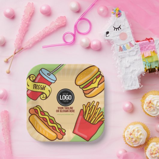 Firmenlogo personalisieren | Hamburger Hotdog Them Pappteller (Party)