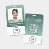 Firmenlogo QR-Code Grüne Mitarbeiter-Foto-ID Ausweis (Vorder- & Rückseite)
