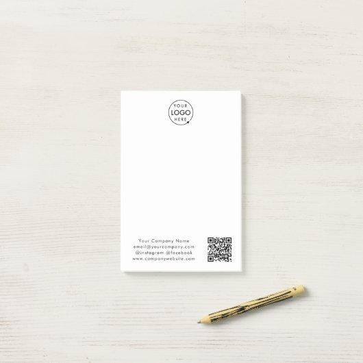 Firmenlogo | QR Code Minimal Simple White Post-it Klebezettel (Auf Schreibtisch)