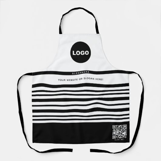 Firmenlogo QR Schwarz-weiß Streifen Name des Mitar Schürze (Vorderseite)