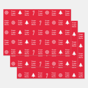 Firmenlogo Red White Christmas Trees Candy Cane Geschenkpapier Set