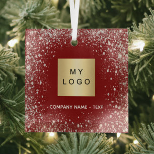 Firmenlogo Rot-Silber-Glitzer Ornament Aus Glas