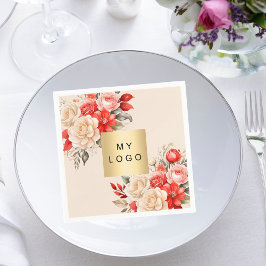 Firmenlogo Rote Elfenbeinflorale Beige Creme Serviette