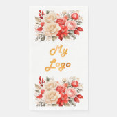 Firmenlogo Rote Elfenbeinflorale weiß Serviette (Vorderseite)