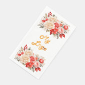 Firmenlogo Rote Elfenbeinflorale weiß Serviette (Ecke)