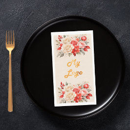 Firmenlogo Roter Elfenbeinblumencreme beige Serviette