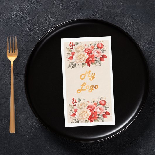 Firmenlogo Roter Elfenbeinblumencreme beige Serviette