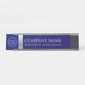 Firmenlogo Royal Blue Leather und Silver Custom Schreibtischnamensplakette (Vorderseite )